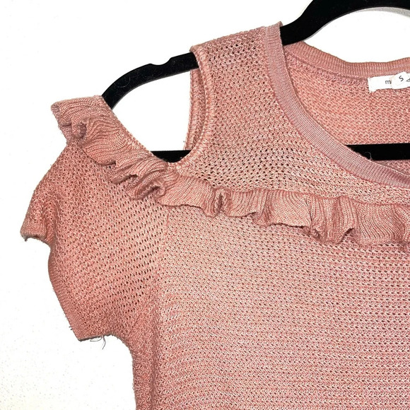 Maurices Light Pink Ruffle Cold Shoulder Knit Sweater Small Women’s - Picture 3 of 10